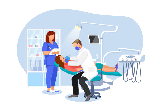 Dentist performing a checkup while assistant notes results at Happy Light Dental, Hawthorne, CA