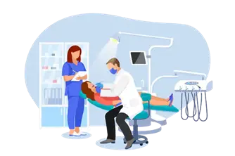 Dentist performing a checkup while assistant notes results at Happy Light Dental, Hawthorne, CA